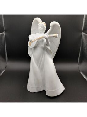 Enesco White Gold Musical Lute Angel Figurine 1987